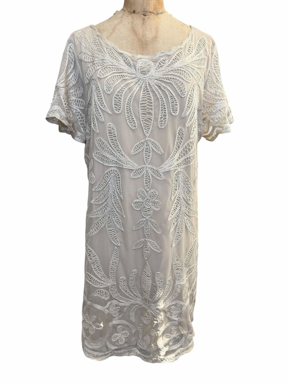 Sundance Catalog Soutache Beige Mesh Cocktail Midi Shift Dress Size XL Bohemian